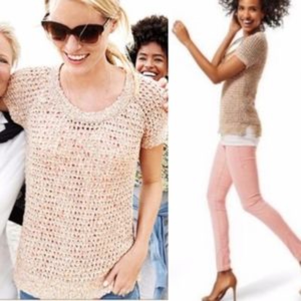 Cabi Style #196 Sorbet Crochet Knit Short Sleeve S